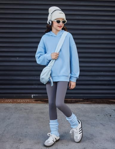 Girls Oversized Fleece Hoodie - Light Blue, 13-14 Years, Casual Pullover Sweatshirt