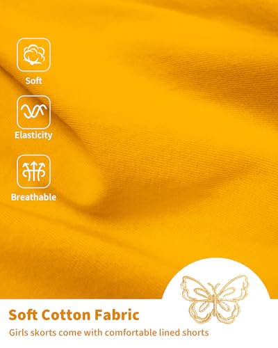 Kids Athletic Skirts with Built-In Shorts - Casual Mini Skorts for Girls 4-5T Yellow
