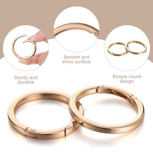 4Pcs Metal O Ring, 2 Inch Keychain Rings, Large Gold Key Rings, Carabiner Keysring Clip, Round Carabiner Clip, Flat Spring O-Ring for Purse Strap, Handbag, Key Chain Hooks Accessories