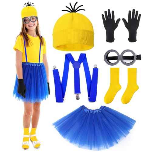 Halloween Costume for Girls, Halloween Party Cosplay Set With Goggles, Beanie, Tutu Skirt, Suspenders, Gloves, Socks