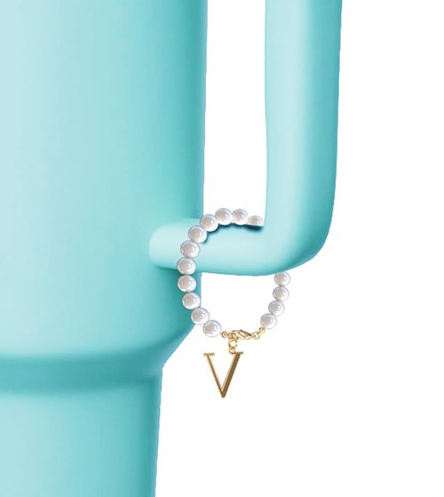 Rzjoke Letter Charm For Stanley Cup 2pcs Pearl Stanley Cup Accessories Charms For Handle, Initial Name Jewelry For Stanley Cup (V)