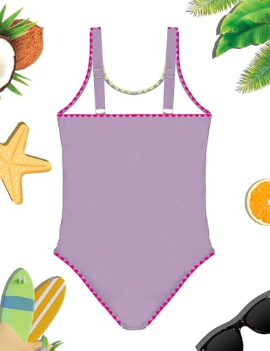 Girls One Piece Swimsuit Purple 9-10 Years Color Block Adjustable Straps