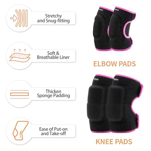 Kids Black-Pink Knee and Elbow Pads Set for Sports Safety - S