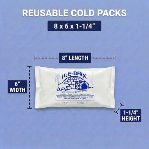 Medium Reusable Gel Ice Packs for Shipping - 8x6 Inches, 24 oz, 12 Pack
