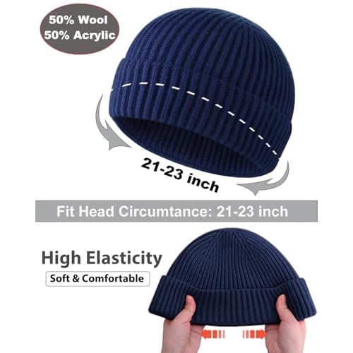 Swag Short Fisherman Beanie for Men Women, Wool Knit Cuff Soft Trawler Beanie Watch Hat, Winter Warm Hats Skull Cap
