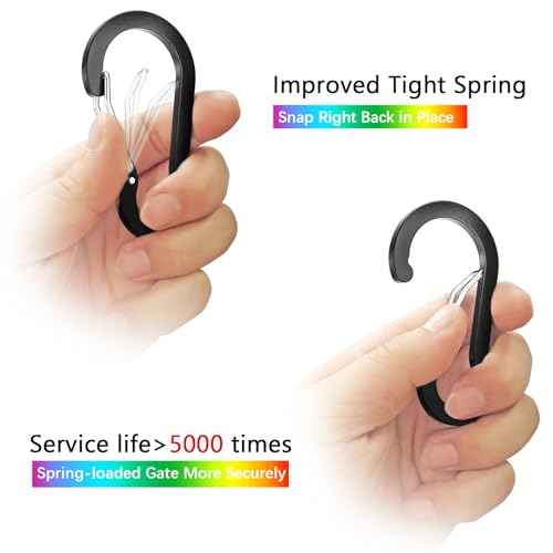 sprookber 3.2 Inch Aluminum Carabiner Clips D Ring, Caribeaner Spring Snap Hook with Keychain for Camping, Hiking, Gym & Outdoor Gear, Set of 10