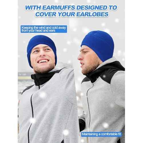 SATINIOR 4Pcs Fleece Beanie Ear Flap Hat Men Warm Skull Cap Fleece Winter Tactical Beanie Hat with Ear Cover for Cold Weather