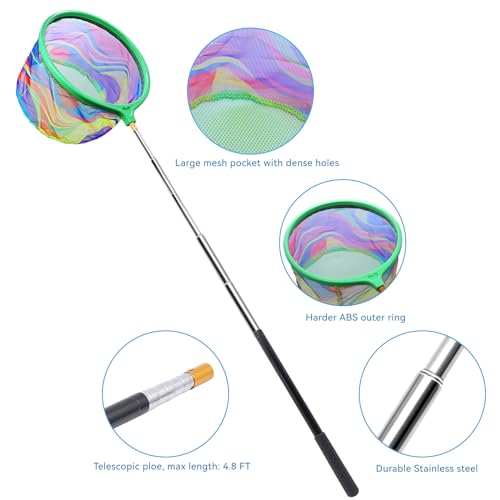 2PCS Collapsible Fishing Nets with Buckets - Telescopic Youth Fish Catching Set - Orange & Green