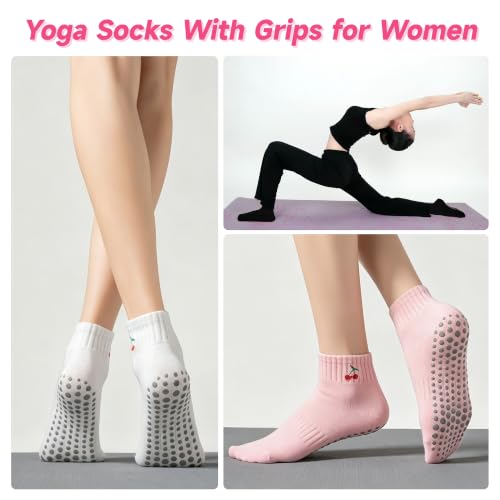 Cotton Grip Socks for Pilates Yoga Women - 4/6 Pair Cute Athletic Socks
