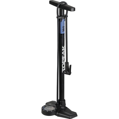 Topeak JoeBlow Roadie EX Floor Pump, Steel Barrel & Plastic Base, Large 3.5" Base Mount Gauge, 160 PSI /11 BAR, SmartHead, Black/Blue - Road Bike