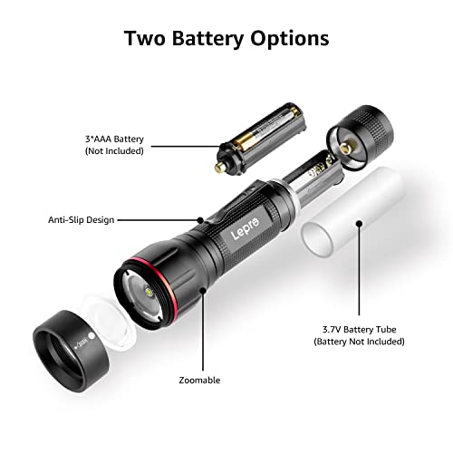 LED Flashlight with Clip, High Lumens, 5 Modes, Zoomable, Waterproof, Lightweight for Camping & Emergencies - 2 Pack