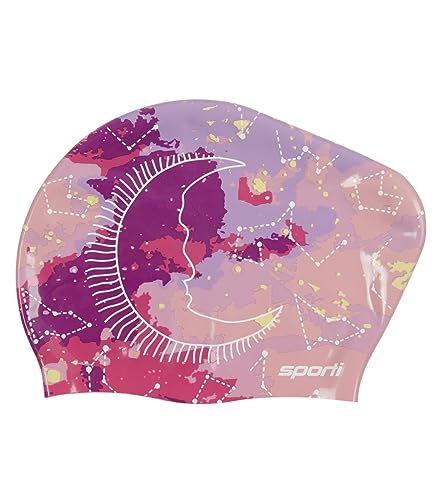 Sporti Unisex Silicone Long Hair Bun Swim Cap - Galaxy / 1