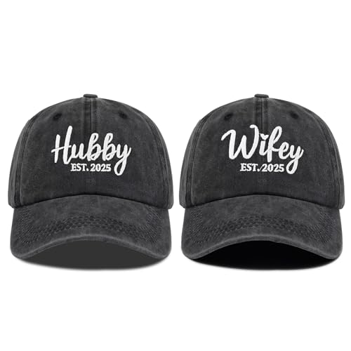 Hubby and Wifey Hats for Mr and Mrs, Engagement Anniversary Honeymoon Wedding Gifts Newlyweds Couples Baseball Cap