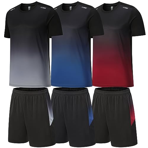 Men's Gym Workout Shirts Set - Large / Black Blue Red 3-Pack Athletic Fitness Clothing