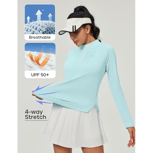Heathyoga Womens Long Sleeve Workout Tops Golf Shirts for Woman UPF 50+ UV Sun Protection SPF Shirts Quarter Zip Pullover