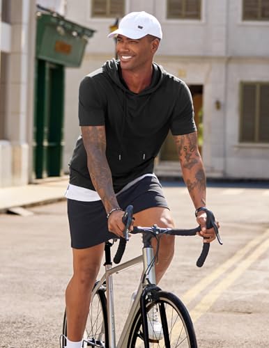 Men's Short Sleeve Hoodie T-Shirt with Pocket - Lightweight, XX-Large, Black