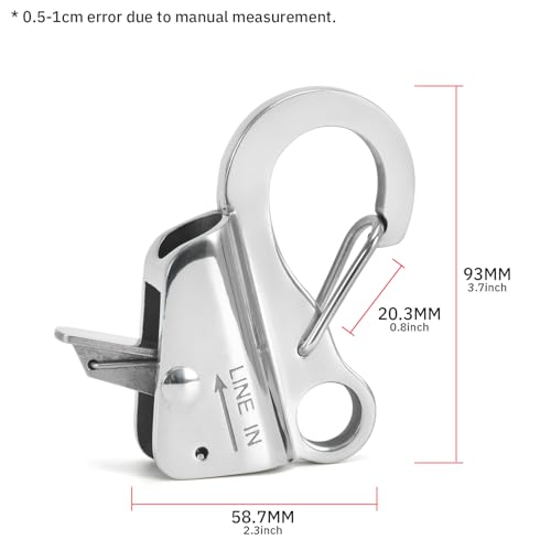 Silver Adjustable Boat Rope Hook with Quick Release, 316 Stainless Steel, 8000 lbs Capacity