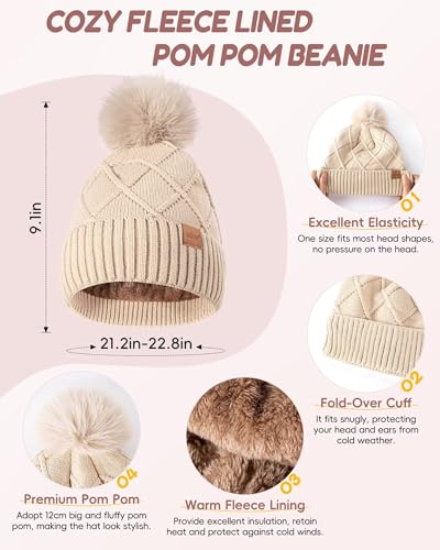 Oatmeal Womens Winter Hat Gloves Scarf Headband Set - 4 in 1 Warm Gift