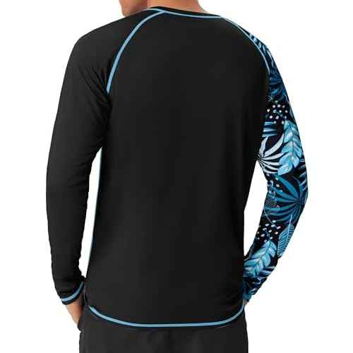 FISHEAL UPF 50+ Mens Swim Shirts, Long Sleeve Sun Protection Shirt, Quick Dry UV SPF Rash Guard for Beach Water Fishing