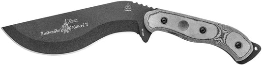 Tops Knives Bushcrafter Kurkri 7.0 Full Tang Fixed Blade- Black Traction Coating Blade Finish- OD Green Kydex Sheath w/Dangler