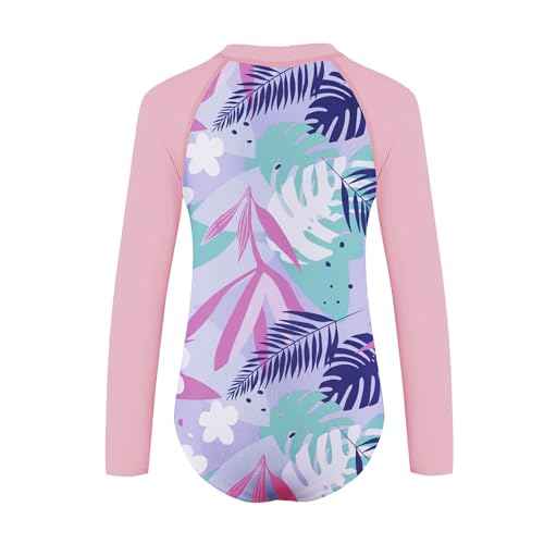Zando Girls Long Sleeve Rash Guard One Piece Swimsuit for Teen Kids Toddler 2-15 Years - Surfing Bathing Suit UPF 50+ Zipper
