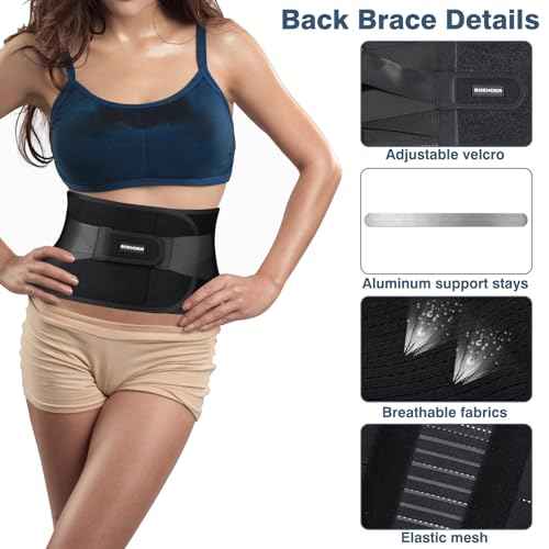 Boenoea Back Brace for lower back pain, Adjustable Lumbar Supports for Men and Women Relief for Herniated Disc, Scoliosis, Sciatica, Heavy lifting (L)
