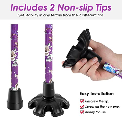 Adjustable Purple Walking Cane for Men & Women - Folding 5-Level Support