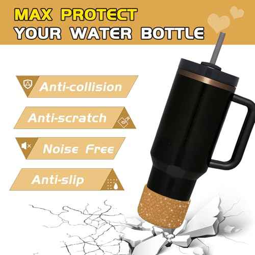 WUQID Protective Bling Heart Texture Silicone Boot Sleeve Compatible with Stanle Tumbler 40oz 30oz 20oz & 12-24oz Hydroo Sport Flask Bottles, Anti-Slip Bottle Bottom Sleeve Cover for 2.8-2.95in Bottom