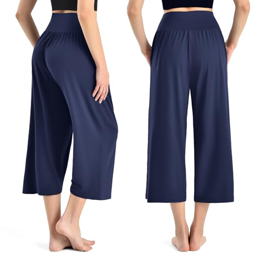 Ipletix Women's Capri Pants Casual Gaucho Wide Leg 23" Inseam Large Navy