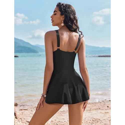 AI'MAGE Womens One Piece Swimdress Tummy Control Swimsuits Tie Knot Skirt Bathing Suit S-3XL