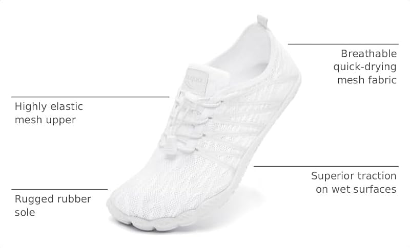 Water Shoes for Men Women Quick-Dry Aqua Shoes for Beach & Outdoor Swimming - White, Size 9 Women / 8 Men - Wz1117