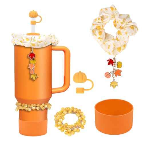 Fall Stanley Cup Accessories Set: Includes Pumkin Straw Topper, 40oz and 30oz Orange Boot, Maple Pumkin Charm Tumbler and All Stanley Cup Accessories for Ultimate Functionality and Style