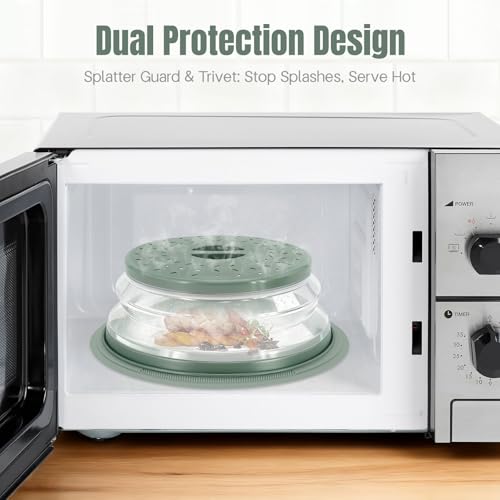 Microwave Splatter Cover with Silicone Trivet and Food Cover - Multi-use Kitchen Protector