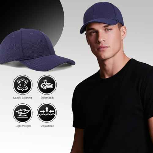 FEICUI Adjustable Mesh Back Baseball Cap for Men Structured Plain Design 6 Panel Sports Sun Hat