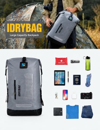 IDRYBAG Waterproof Dry Backpack 30L Gray for Kayak & Outdoor Adventures