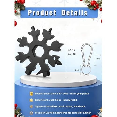 Christmas Gifts for Men 2025 - Stocking Stuffers for Him,18-in-1 Snowflake Multi Tool 2 Pack,Stainless Steel Multitool with Carabiner & Bottle Opener,Holiday Gift for Dad,Husband,Brother(Silver+Black)