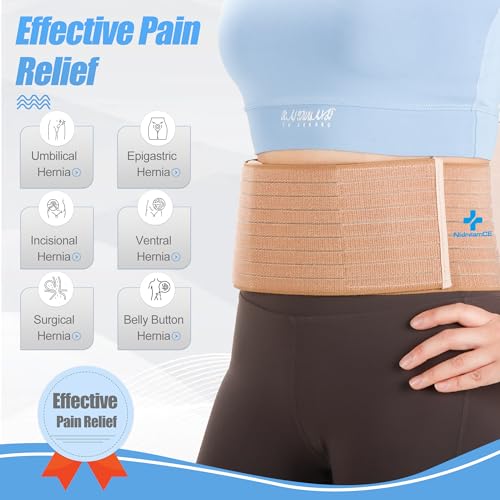 Umbilical Hernia Belt with Compression Pad Abdominal Support Binder for Men and Women Belly Button Navel Hernia Support Relieve Pain for Incisional, Ventral, Inguinal Hernia (Large)