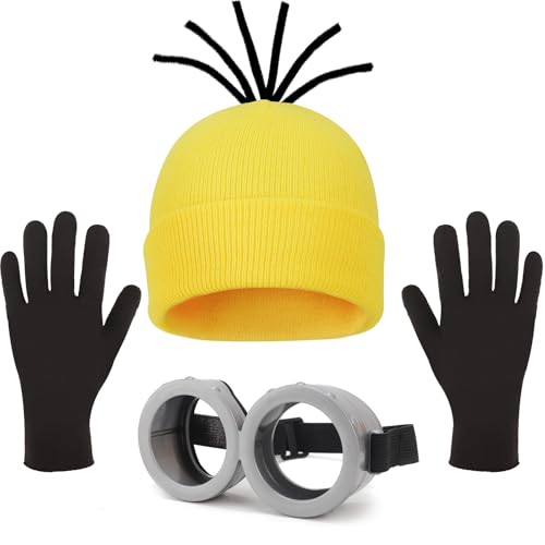 DRESHOW Costume Accessories Set Vintage Goggles Glasses Beanie Knit Hats Black Gloves Halloween Cosplay Set for Women Men