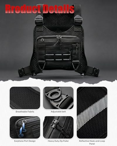 Sport Chest Bag for Men - Lightweight Water-Resistant Running Pack with Phone & Extra Storage - Black Breathable Design