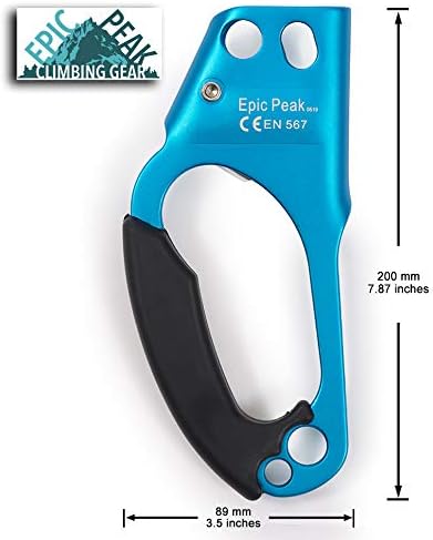 Right Hand Ascender - Strong Climbing Equipment with Ergonomic Rubber Handle and Steel Cam - Best Used with 8-12mm Rope - Sport Climber, Arborist, and Mountaineering Safety Tool with Decal