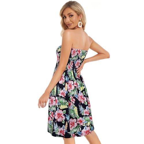 CHICGAL Summer Dresses for Women Beach Cover Ups Strapless Boho Floral Print Sundress