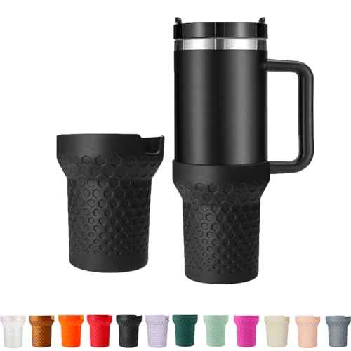 Silicone Boot Cover for Stanley Cup Accessories,Silicone Water Bottle Sleeve for Stanley Quencher H2.0 and Quencher Adventure Tumbler 40 oz Cup (40oz, Black)