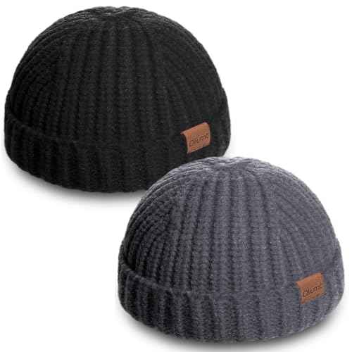Fisherman Short Beanie Hats for Men, Knit Skull Cap Cuff Trawler Hat Mens Stylish Watch Cap Winter Warm Hat for Daily Wear