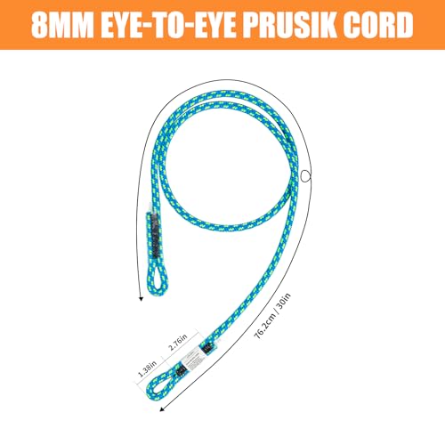 Blue 8mm Pre-Sewn Eye-to-Eye Prusik Cord for Climbing & Rescue - 30 Inches, Pack of 3
