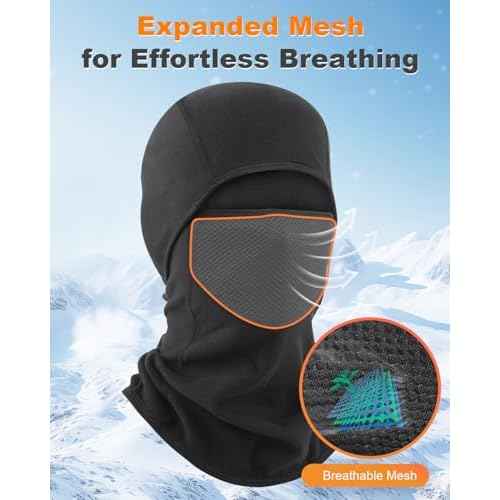Breathable Winter Balaclava Ski Mask, Black Thermal Fack Masks for Men Women Cold Weather Gear for Outdoor Work, Skiing, Riding, Motorcycle & Hunting