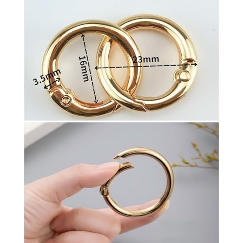 50pcs 1 Inch Metal Spring O Rings,Round Carabiners Clips Snap Hooks for Keychains, Purse, Shoulder Bag,DIY Crafts (Gold)
