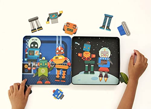 Petit Collage Magnetic Play Set Robot Remix - Mix & Match Magnetic Game Board for Kids 3+ - Includes 2 Scenes & 25+ Magnet Pieces (Variation: Mag Play Set Robot Remix)