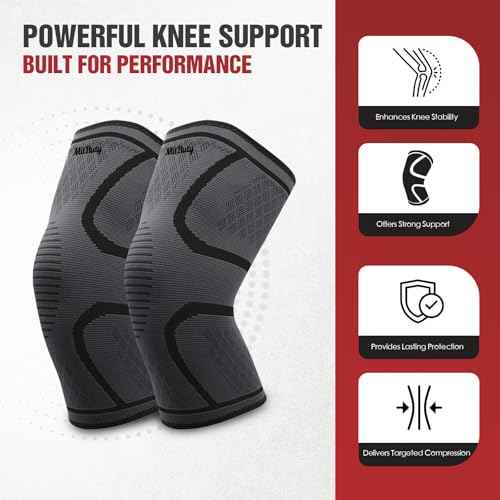 Compression Knee Brace for Women & Men, 2-Pack Knee Sleeve for Running, Basketball & Hiking, Compression Sleeve for Gym, Sports & Workout ? Knee Support for Daily Activities (M: 17?19")