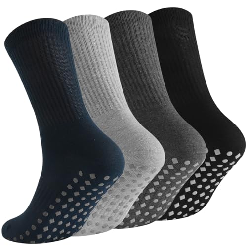 Large 4-Pair Non Slip Grip Socks for Men Women Hospital Elderly Black Grey Navy Blue