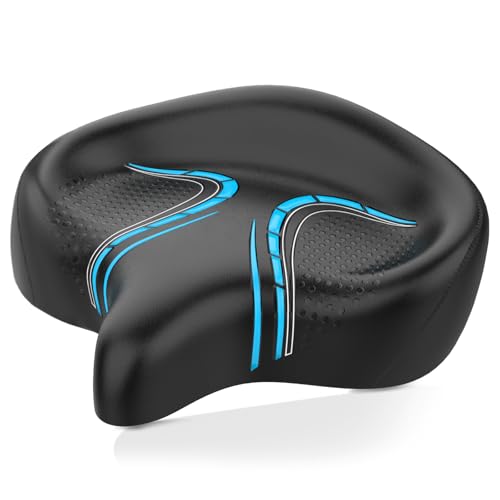 Bluewind Oversized Bike Seat with Backrest - Wide Bicycle Saddle for Electric & Stationary Bikes, Blue